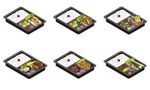 Un ensemble de 6 illustrations de boîte à lunch à emporter au Japon - Vecteur, image
