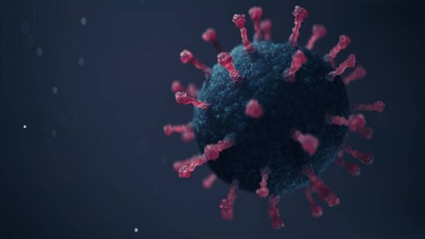 Coronavirus COVID-19 soyut bir arkaplanda grip bakterisinin mikroskobik yakın plan görüntüsü. 3B Görüntü - Fotoğraf, Görsel