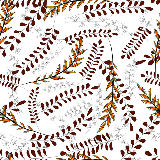 Twigs and leaves on a white background. Vector seamless pattern. Design for cloth, print, card. - ベクター画像