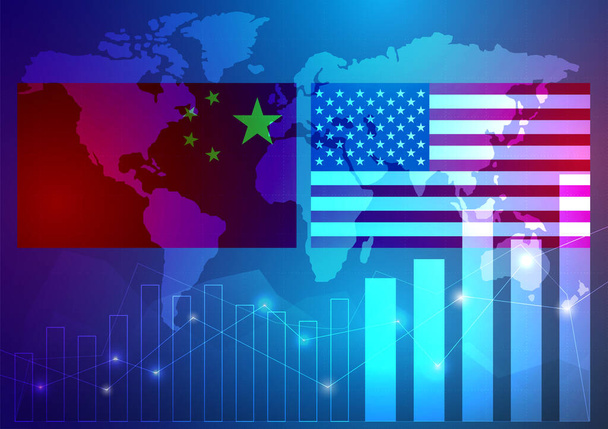アメリカと中国の貿易戦争の概念 - ベクター画像