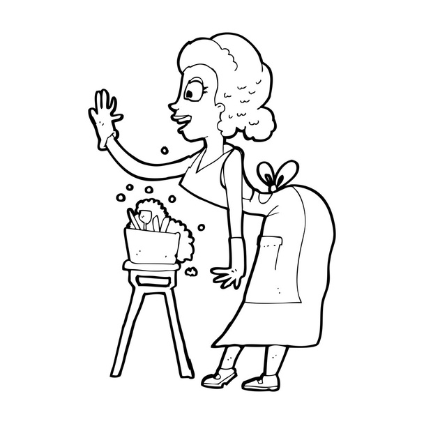 cartoon housewife washing up - Vetor, Imagem