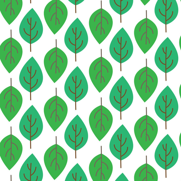 Cute graphic seamless pattern green leaves on white background - Vector, Image