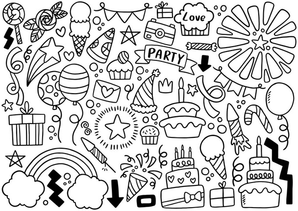hand drawn party doodle happy birthday - Vektor, obrázek
