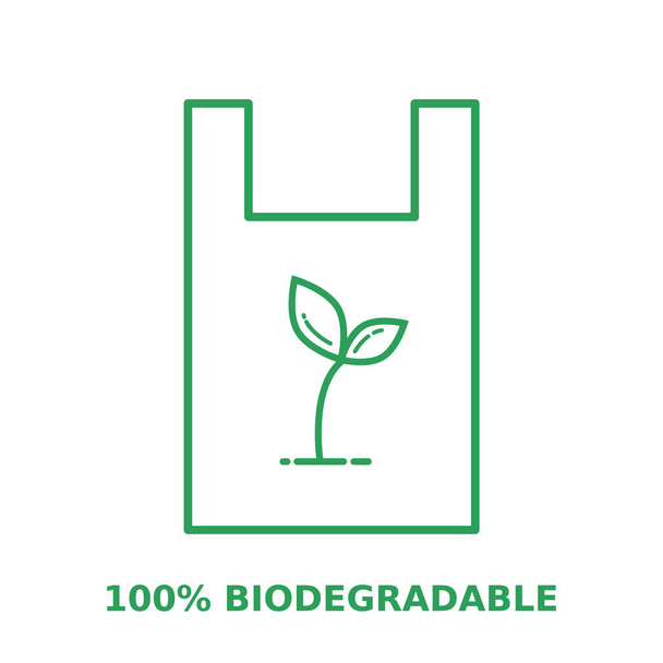 Biologicky rozložitelné plastové tašky řádek ikona. Nákupní taška ze škrobu (kukuřice, brambory). Rostlinná kompostovatelná ekologická taška. Jedlé bioplasty. Udržitelný obal. Vektorová ilustrace, plochý, kliparty - Vektor, obrázek