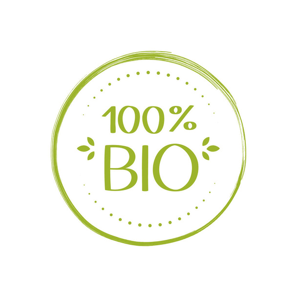 Étiquette 100 % bio. Autocollant naturel, bio, frais, alimentaire. Conception graphique vectorielle. - Vecteur, image