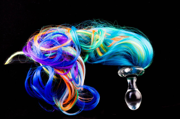 cristal anal plug juguetes sexuales con color mini cola de caballo. Foto de alta calidad - Foto, imagen