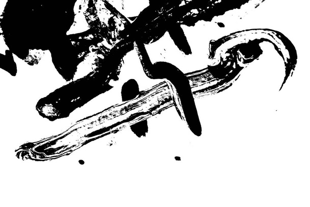 abstrakte schwarze Pinselstrich Silhouette von Aquarell Zeichnung Farbe Textur auf weißem Hintergrund - Foto, Bild