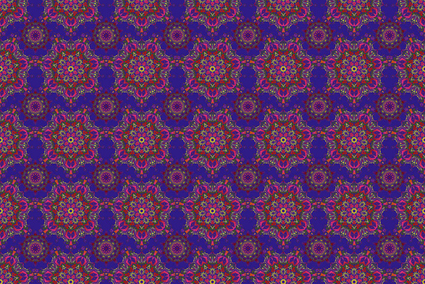 Raster behang. Touw naadloze gebonden visnet damast patroon in violette, rode en gele kleuren. - Foto, afbeelding