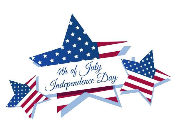 Dia da Independência de 4 de Julho. Bandeira festiva com fita e estrelas com bandeira dos EUA isolada em fundo branco. Ilustração vetorial
 - Vetor, Imagem