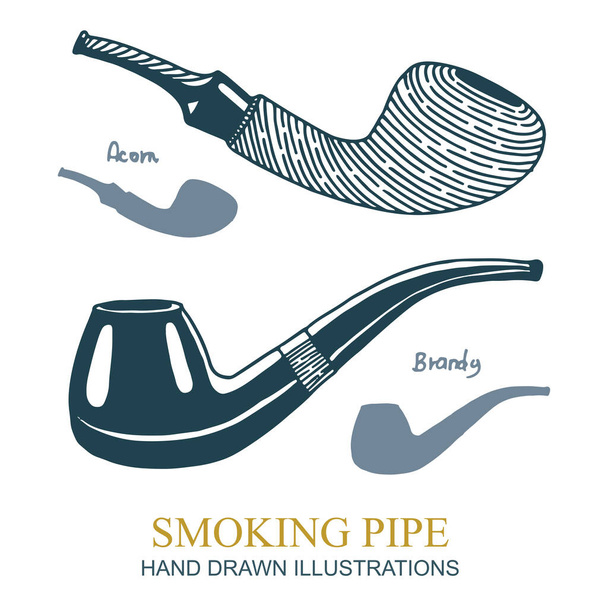 Smoking pipe. Tobacco pipe hand drawing vintage style illustrations. Part of set. - Vettoriali, immagini