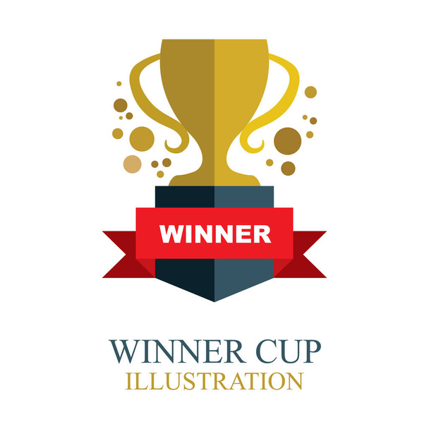 Winner cup. Golden winner cup illustration with ribbon. Trophy cup flat icon. - Vector, Image