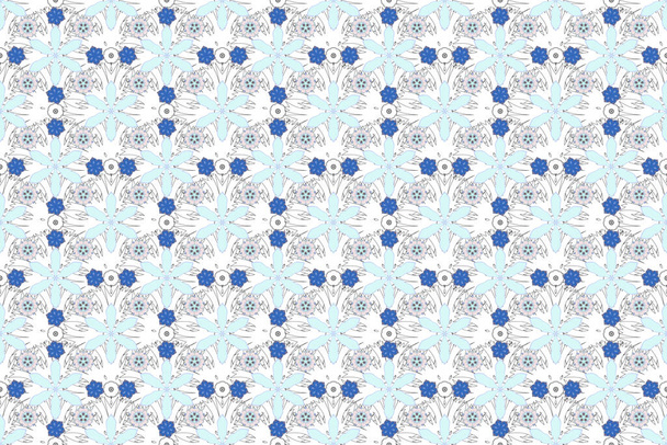 Seamless pattern with blue and gray grid. Raster square composition of vintage ornament. - Photo, Image