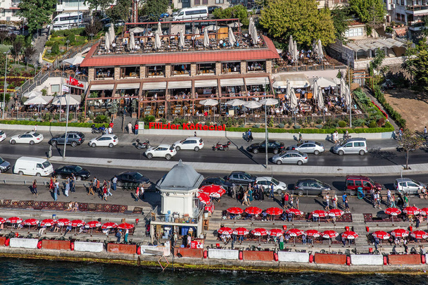 Aerial drone view of the restaurant near road at Istanbul, Turkey - Foto, Imagen
