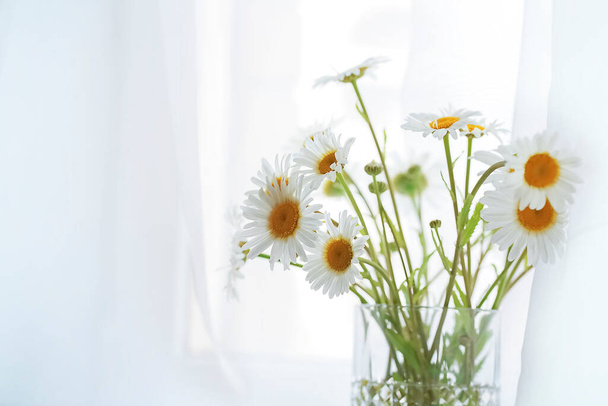 Bellissimo bouquet sfocato di margherite bianche su sfondo bianco
.  - Foto, immagini