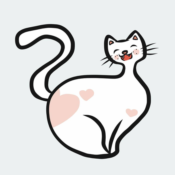 Aranyos fehér macska mosoly rajzfilm vektor illusztráció - Vektor, kép