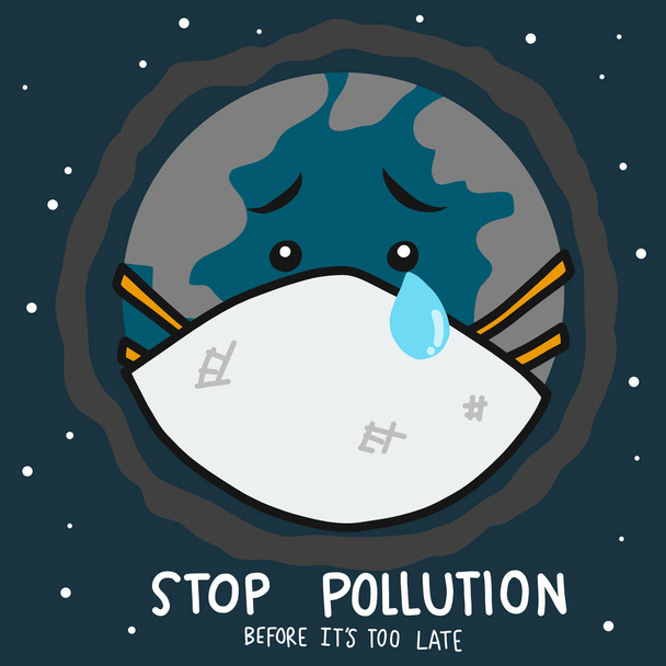 Зупинити забруднення, перш ніж це занадто пізно світ плаче захист одягу маска для обкладинки мультфільму Векторні ілюстрації каракулів стиль
 - Вектор, зображення