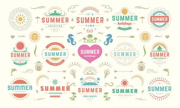 Summer labels and badges design set retro typography for posters, greeting cards and banners. - Wektor, obraz