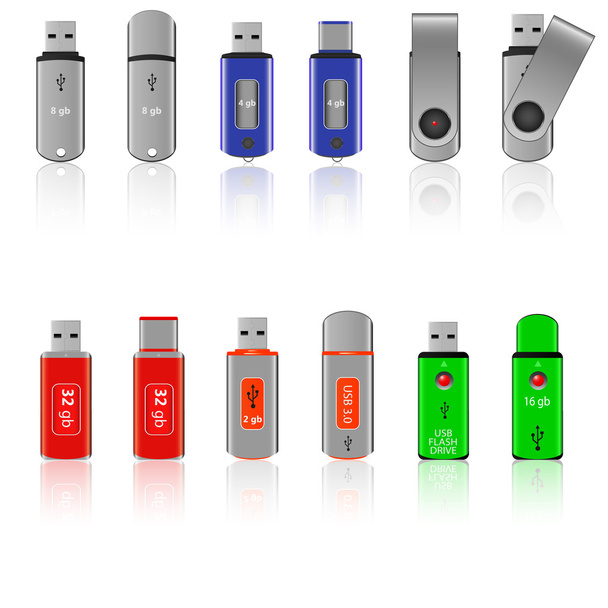 Set of USB pen drive memory - Διάνυσμα, εικόνα