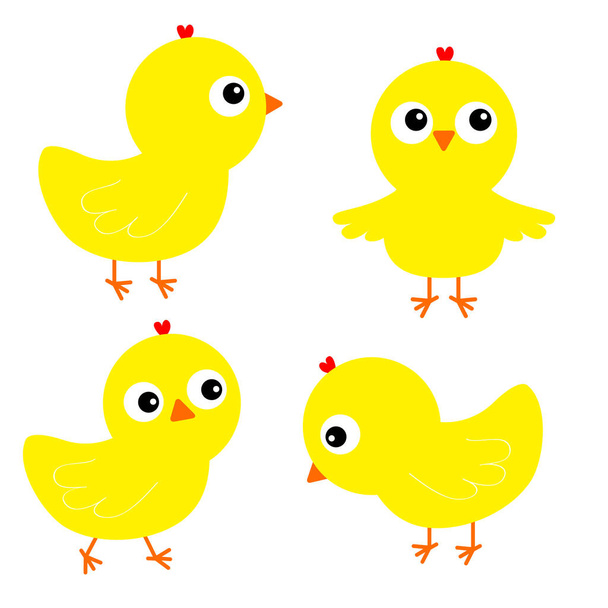 Chicken chick bird set. Face head. Cute cartoon funny kawaii baby character. Happy Easter. Friends forever. Greeting card. Flat design. Isolated. White background. Vector illustration - Vecteur, image