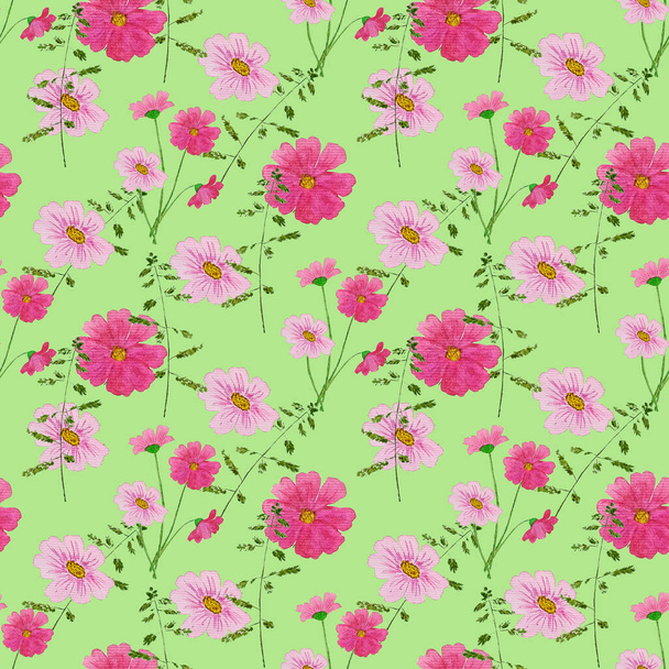 Floral seamless pattern with watercolor field flowers. Botanical natural background. Textile floral design.  - Foto, afbeelding