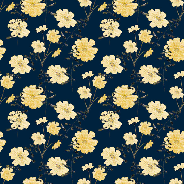 Floral seamless pattern with watercolor field flowers. Botanical natural background. Textile floral design.  - 写真・画像