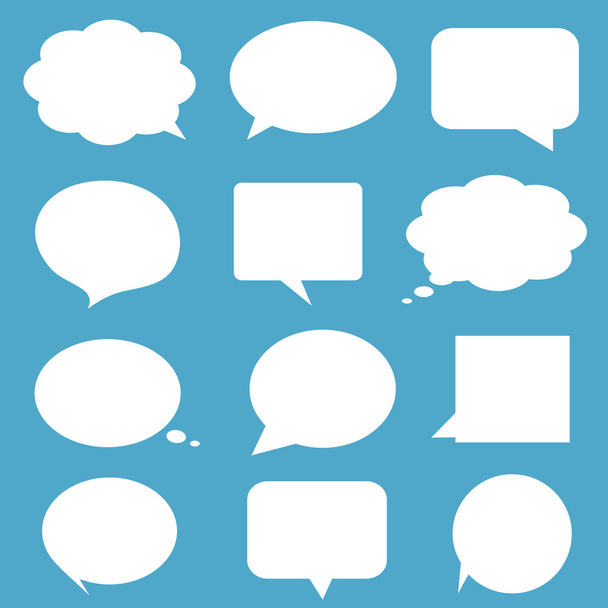 Blank empty white speech bubbles on blue background. - Vector, Image