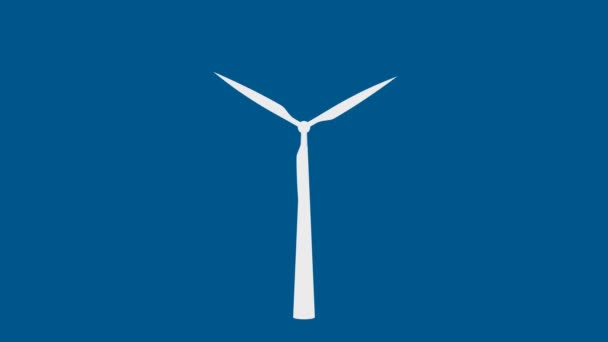 Weiße Windkraftanlage dreht Schleife auf blauem Hintergrund. - Filmmaterial, Video