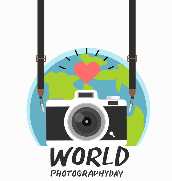 hanging vintage camera with  world photography day - Vector, afbeelding
