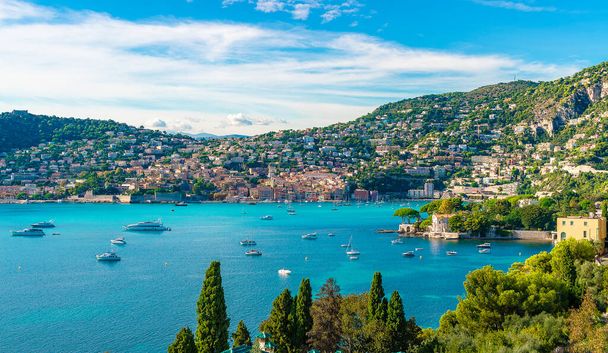 French Riviera coast with medieval town Villefranche sur Mer, Nice region, France - Photo, Image