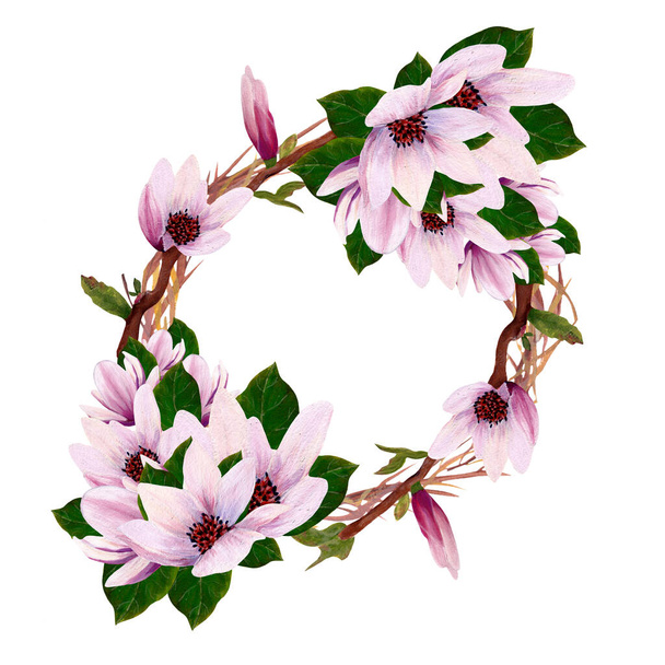 różowo-akwarelowo-kwiatowy wieniec - Zdjęcie, obraz