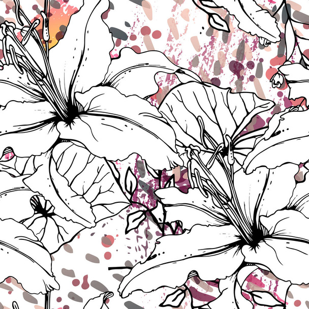Floral Black White Pattern. Modern Watercolor - Wektor, obraz