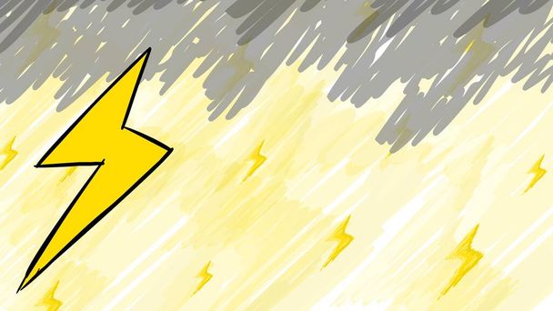 Fond foudre dessin animé esquisse Style de dessin avec nuages fond blanc. électrique, jaune, puissance, électrique, tonnerre, tempête, flash, lumière, tempête, tempête - Photo, image