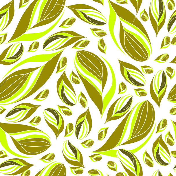 Gestreepte groene blaadjes op een witte achtergrond. Vector naadloos patroon. Ontwerp voor doek, bedrukking, kaart, verpakking.  - Vector, afbeelding