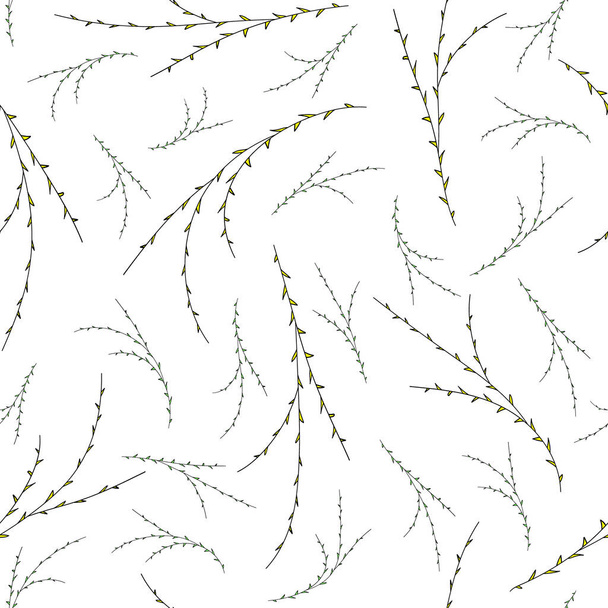 Cute branches with thorns on a white background. Vector seamless pattern. Design for fabric, print, card, wallpaper, wrapping. - Вектор,изображение