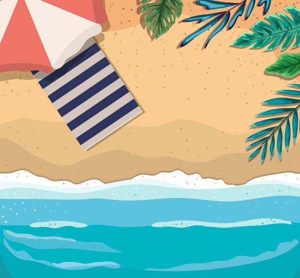 praia com guarda-chuva e toalha vista superior design vetorial
 - Vetor, Imagem
