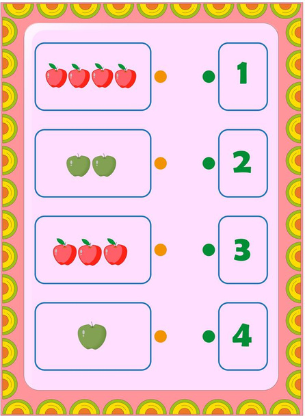 Školní batole matematika se zeleným jablkem a červeným jablkem - Vektor, obrázek
