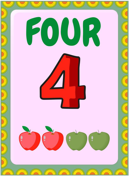 Matematica bambino prescolare con mela verde e design mela rossa - Vettoriali, immagini