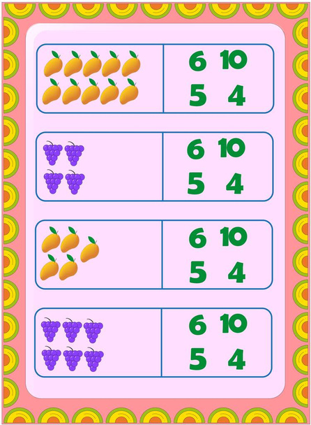 Preschool toddler math with grapes and mango design - Vector, Image