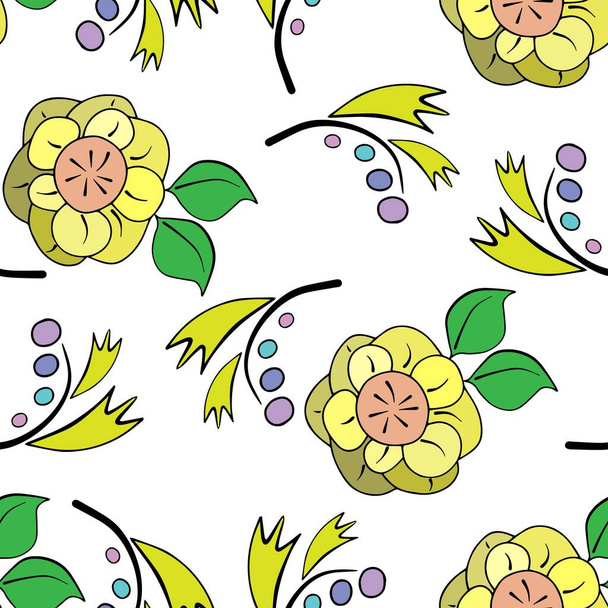 Abstract yellow and blue flowers on a white background. For fabric, baby clothes, background, textile, wrapping paper and other decoration. Vector seamless pattern EPS 10 - Vettoriali, immagini