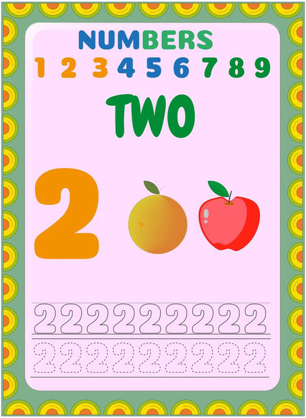 Matematica prescolare e infantile con mela rossa e design arancione - Vettoriali, immagini