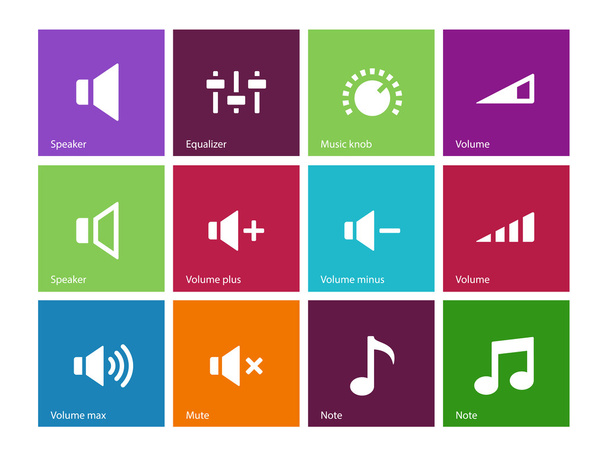Speaker icons on color background. Volume control. - Вектор, зображення