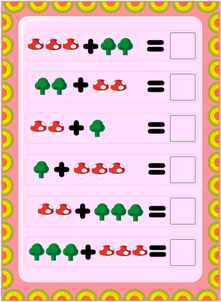 Preschool and toddler math with mushroom and broccoli design - Vector, Image