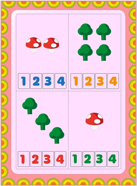 Matemáticas preescolares y de niños pequeños con diseño de hongos y brócoli
 - Vector, Imagen
