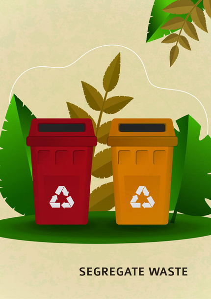 Collecte séparée des déchets, conteneurs à ordures de couleur vive pour les ordures, les plantes. Le concept de l'environnement, l'écologie. Conception pour bannière, couverture, site de page. Illustration vectorielle - Vecteur, image