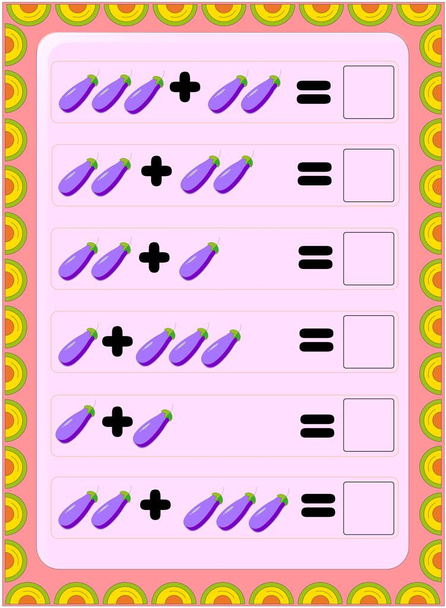 Preschool and toddler math with eggplant fruit design - Vector, Image