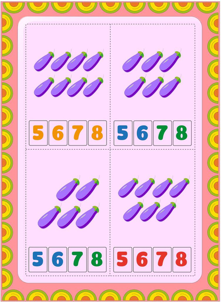 Matemáticas preescolares y de niños pequeños con diseño de berenjenas
 - Vector, Imagen