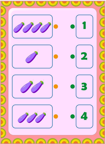 Preschool and toddler math with eggplant fruit design - Vector, Image