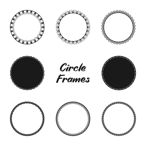 Conjunto de marcos de círculo decorativos simples. Elementos para tarjetas de diseño, insignias, sellos y más. Marcos redondos
. - Vector, imagen