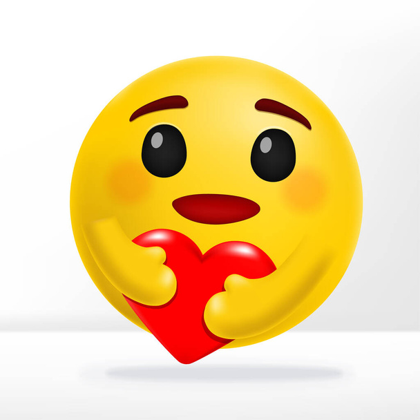 Vector Hugging Heart & Smiling Care Emotion Social Media Reaction 3D Illustration - Vector, Image