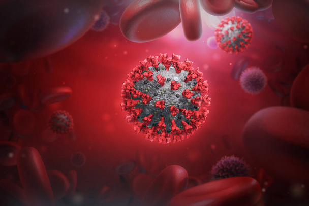 Virus infection close up. 3D medical illustration of COVID-19. Coronavirus - Photo, Image